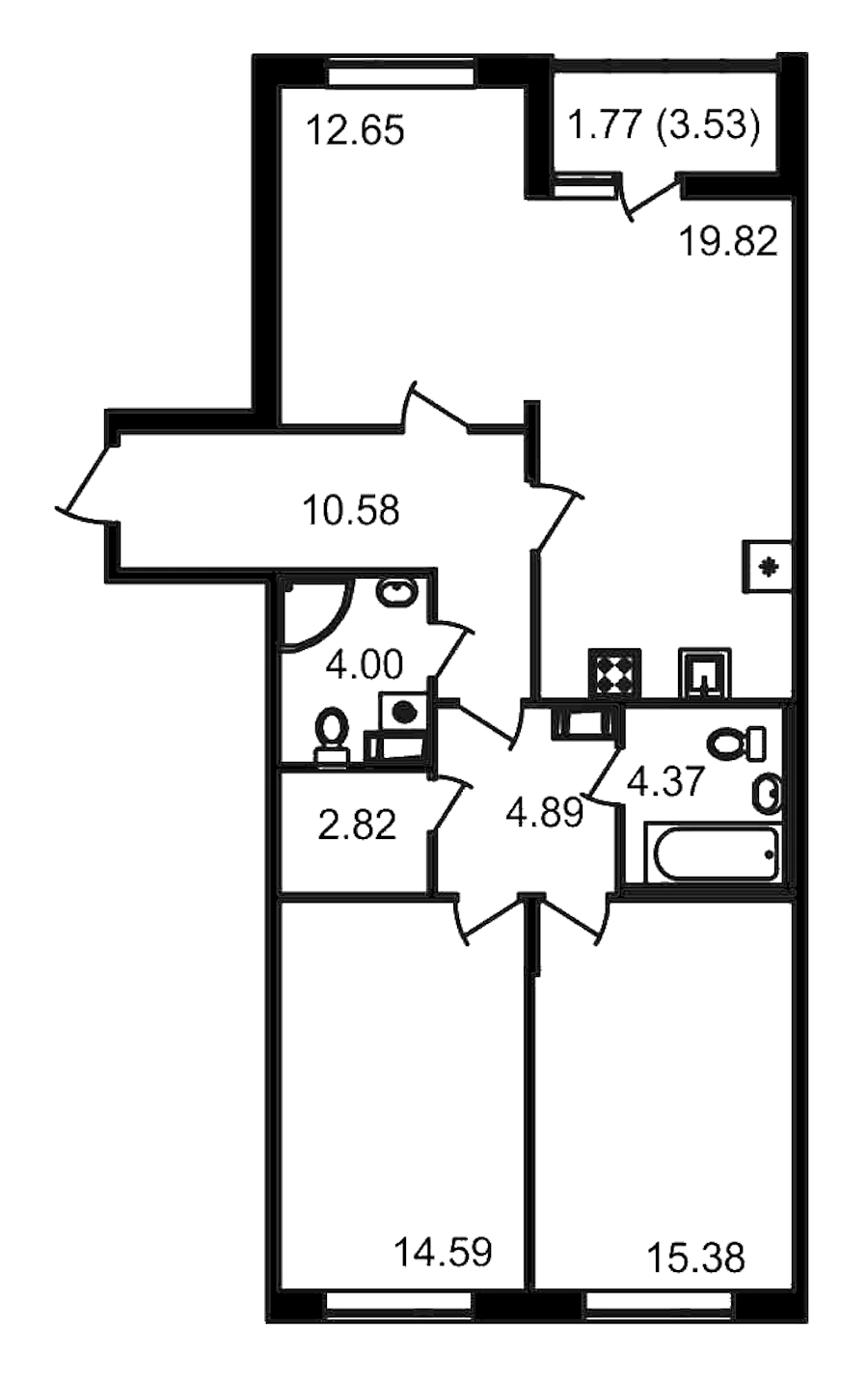 2-комнатная квартира 89.1 м², 14/14 эт., ЖК «Чёрная речка»